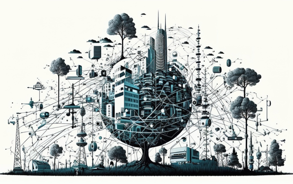 Illustration of a tree which branches out with different IoT devices.