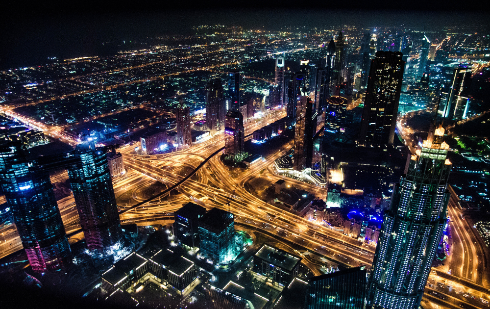 Picture taken from above on a smart city (Dubai, United Arab Emirates)